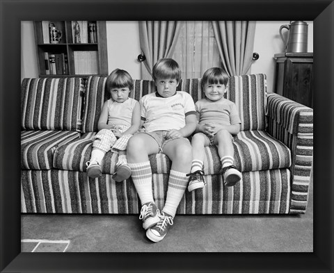 Framed 1970s Three Siblings Sitting On Couch Print