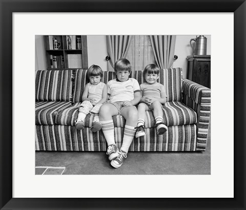 Framed 1970s Three Siblings Sitting On Couch Print