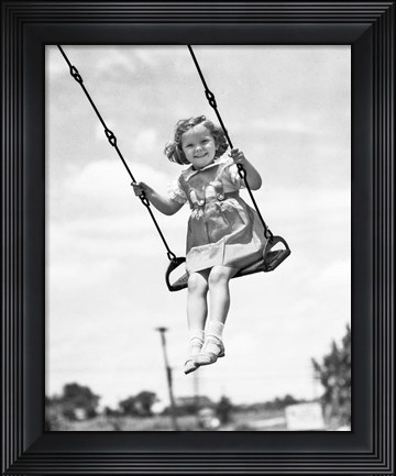 Framed 1930s 1940s Smiling Girl On Swing Outdoor Print