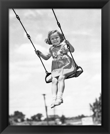 Framed 1930s 1940s Smiling Girl On Swing Outdoor Print