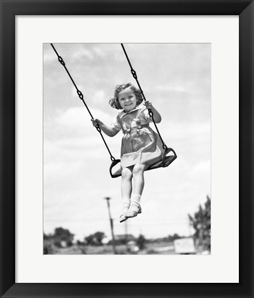 Framed 1930s 1940s Smiling Girl On Swing Outdoor Print