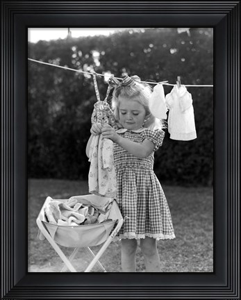 Framed 1940s 1950s Girl Gingham Dress Hanging Print