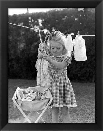 Framed 1940s 1950s Girl Gingham Dress Hanging Print