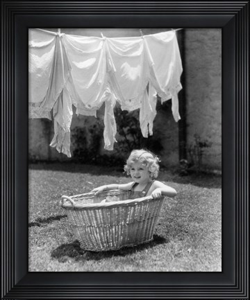 Framed 1930s 1940s Girl Outdoors Sitting In Laundry Basket Print