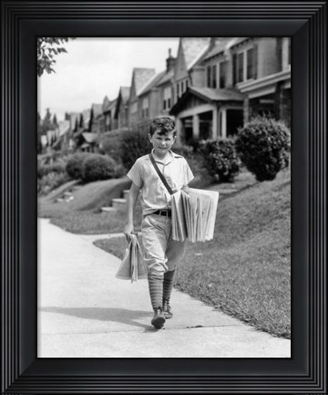 Framed 1930s Newsboy Delivering Newspapers Print