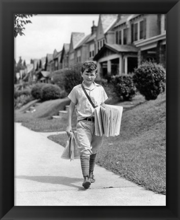 Framed 1930s Newsboy Delivering Newspapers Print