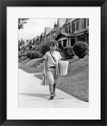 Framed 1930s Newsboy Delivering Newspapers Print