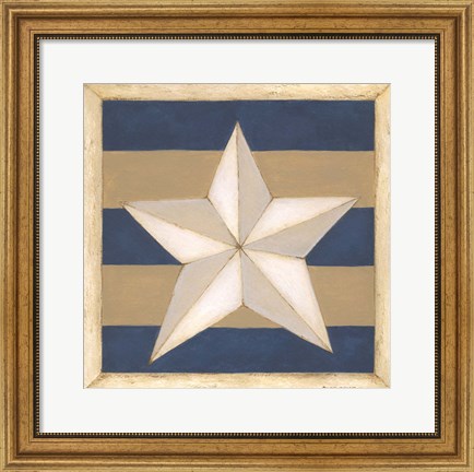 Framed White Star, Blue Stripes Print