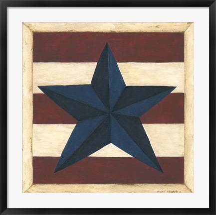 Framed Blue Star, Red Stripes Print