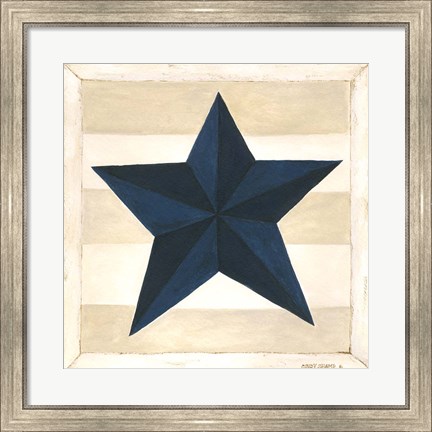 Framed Blue Star, White Stripes Print