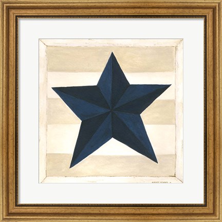 Framed Blue Star, White Stripes Print