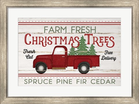 Framed Vintage Truck Farm Christmas Trees Print
