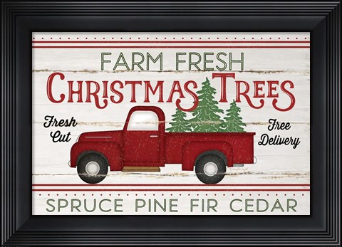 Framed Vintage Truck Farm Christmas Trees Print