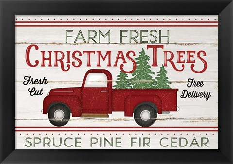 Framed Vintage Truck Farm Christmas Trees Print