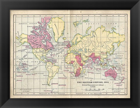 Framed Vintage British Empire Map Print