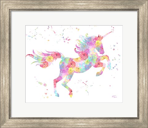 Framed Unicorn White Print