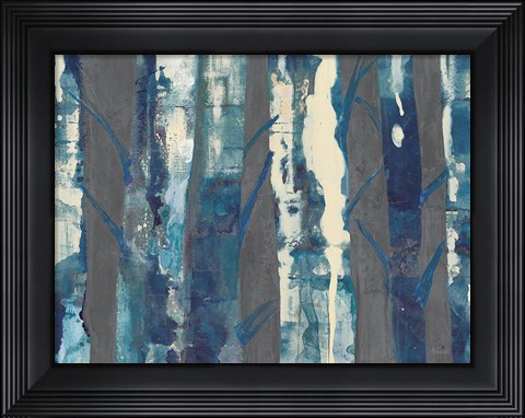Framed Deep Woods III Indigo on Gray Print