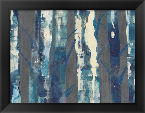 Framed Deep Woods III Indigo on Gray Print