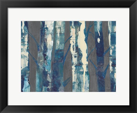 Framed Deep Woods III Indigo on Gray Print