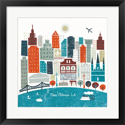 Framed Colorful New Orleans Teal Print