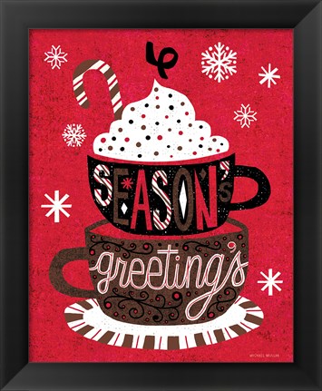 Framed Festive Holiday Cocoa Seasons Greetings Print