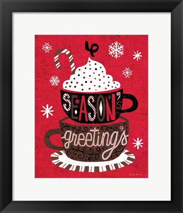 Framed Festive Holiday Cocoa Seasons Greetings Print