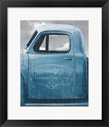 Framed Lets Go for a Ride II Vintage Blue Print