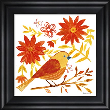 Framed Orange Bird I Print