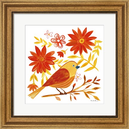Framed Orange Bird I Print