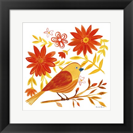 Framed Orange Bird I Print