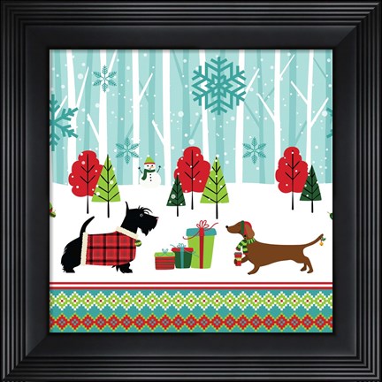 Framed Winter Pet Scene Print