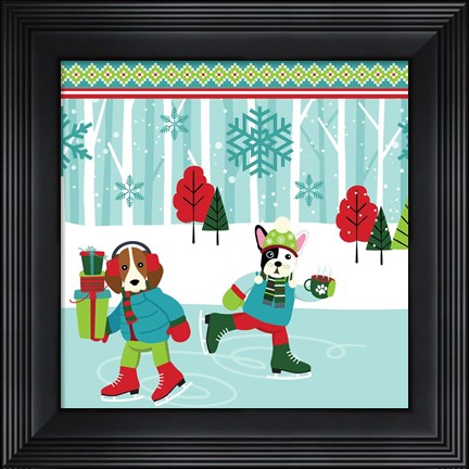 Framed Winter Pet Ice Skating Print