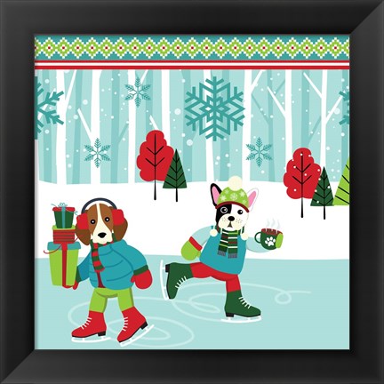 Framed Winter Pet Ice Skating Print