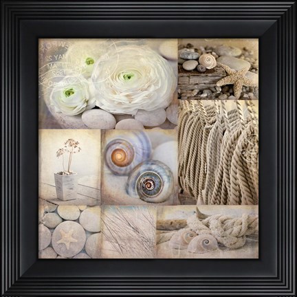 Framed Sepia Seaside Collage I Print