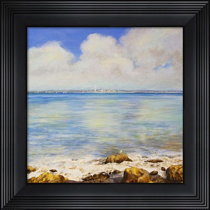 Framed Across the Water with Rocks and Seagulls Print