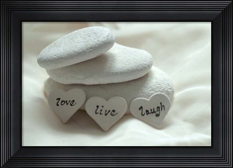 Framed Pebbles Hearts - Live, Laugh, Love Print