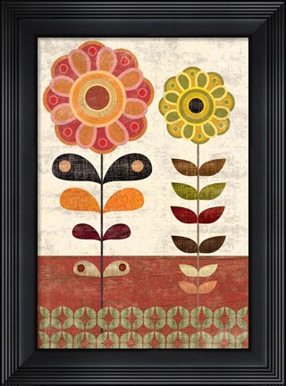 Framed Sage and Orange Floral I Print