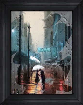 Framed Kiss in a City Window Print