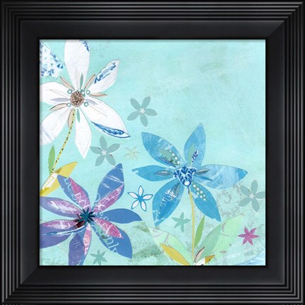 Framed Blue and White Florals Print