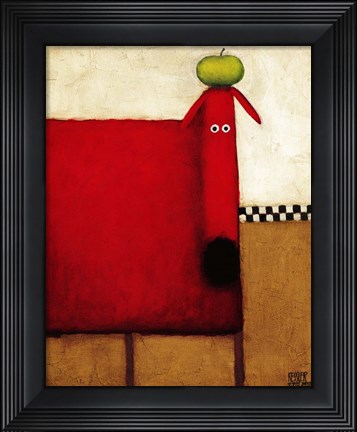 Framed Red Dog With Apple Print