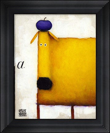 Framed Yellow Dog With Apple Print