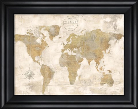 Framed Rustic World Map Cream No Words Print