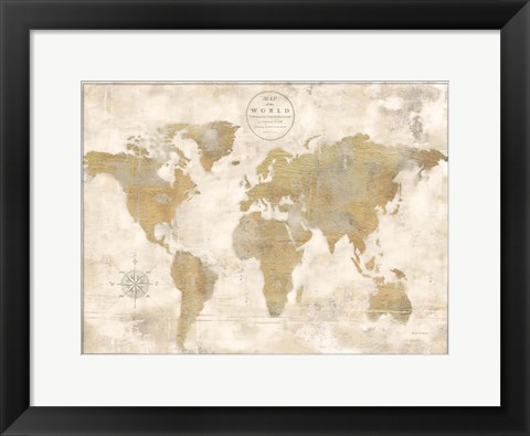 Framed Rustic World Map Cream No Words Print