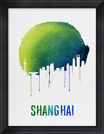 Framed Shanghai Skyline Blue Print