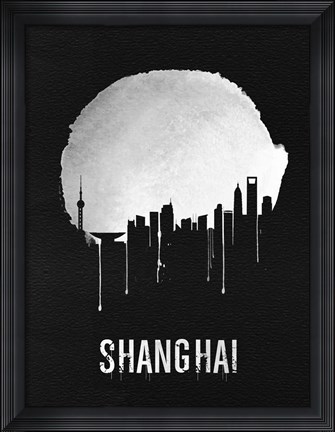 Framed Shanghai Skyline Black Print