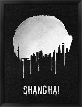 Framed Shanghai Skyline Black Print