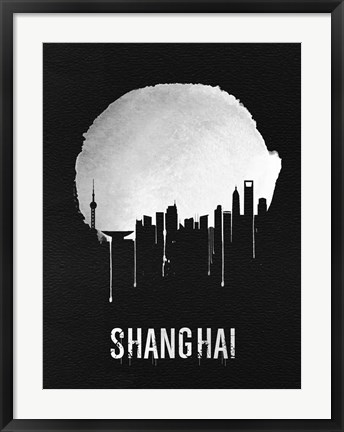 Framed Shanghai Skyline Black Print