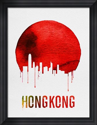 Framed Hong Kong Skyline Red Print