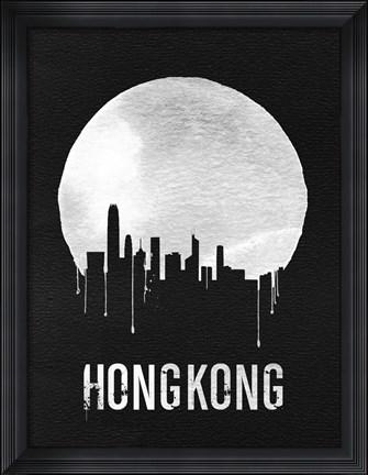 Framed Hong Kong Skyline Black Print