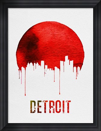 Framed Detroit Skyline Red Print